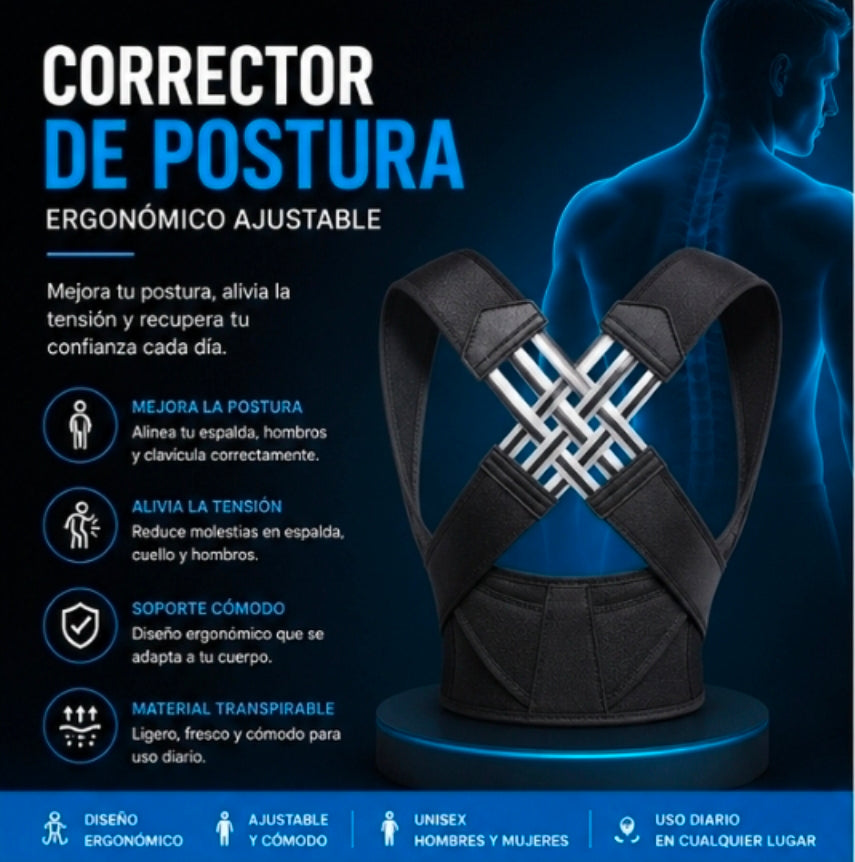 Corrector de Postura Ergonómico Ajustable – Soporte de Espalda y Clavícula para Hombres y Mujeres