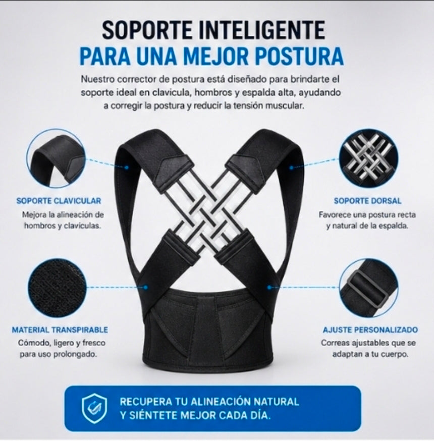 Corrector de Postura Ergonómico Ajustable – Soporte de Espalda y Clavícula para Hombres y Mujeres