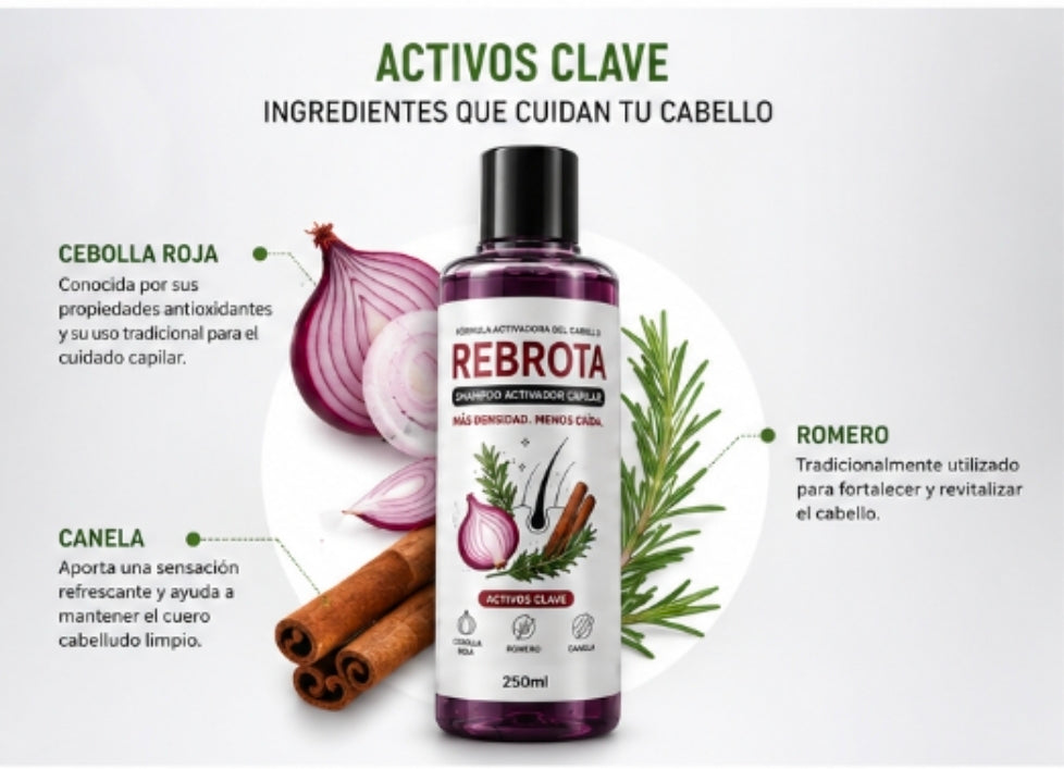 Shampoo Rebrota – Fortalecimiento Capilar con Cebolla, Romero y Canela